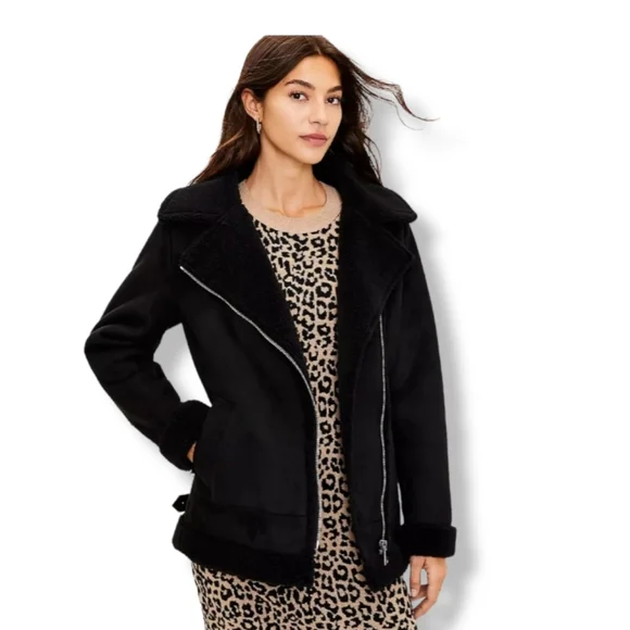 Loft Faux Suede Aviator Jacket - Picture 1 of 11